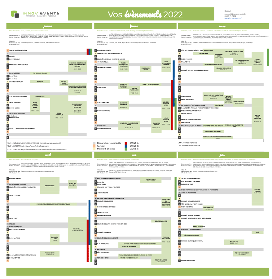 calendrier evenementiel 2022